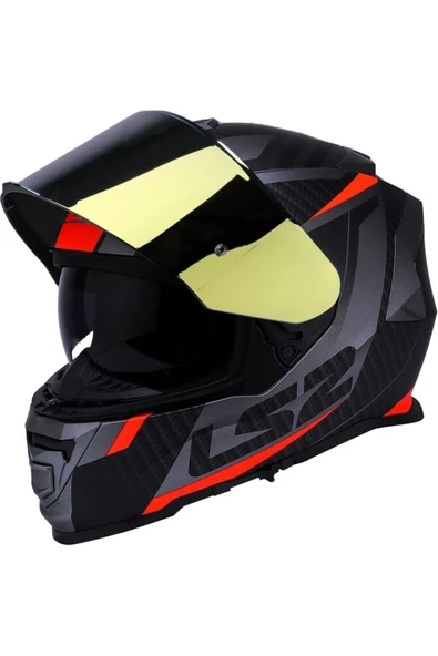 LS2 Storm 2 Racer Turuncu Kapalı Motosiklet Kaskı Gold Camlı - Resim 2