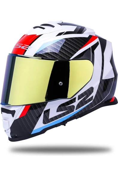 LS2 Storm 2 Racer Beyaz Kapalı Motosiklet Kaskı Gold Camlı ürün görseli