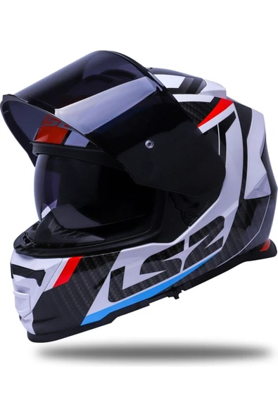 LS2 Storm 2 Racer Beyaz Kapalı Motosiklet Kaskı Siyah Camlı - Resim 2