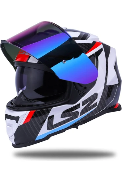 LS2 Storm 2 Racer Beyaz Kapalı Motosiklet Kaskı Gökkuşağı Camlı - Resim 4
