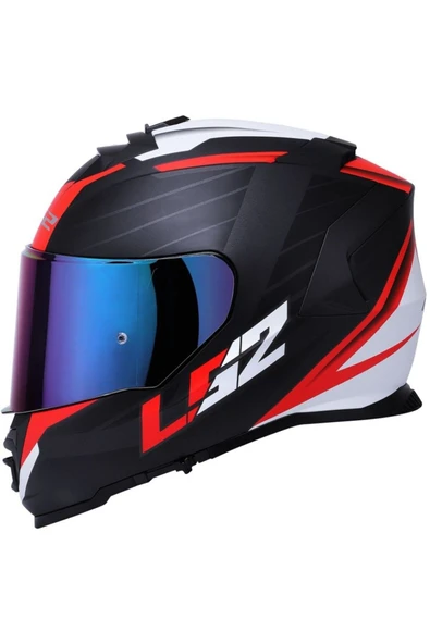 LS2 Storm 2 Nerve Kırmızı  Kapalı Motosiklet Kaskı Gökkuşağı Camlı - Resim 2