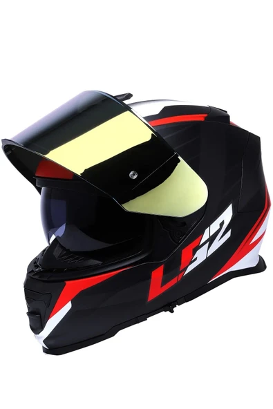 LS2 Storm 2 Nerve Kırmızı Kapalı Motosiklet Kaskı Gold Camlı - Resim 2