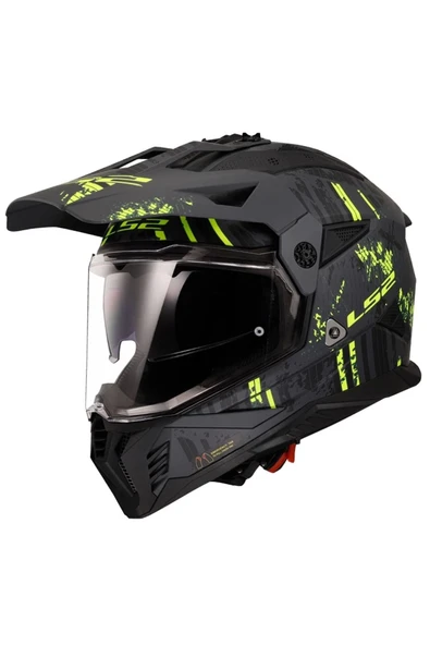 LS2 Pıoneer 2 Crazy Kapalı Kask Mat Siyah-gri-neon Sarı ürün görseli