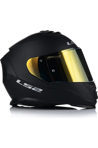 LS2 Storm 2 Mat Siyah Full Face Motosiklet Kaskı Gold Camlı - Resim 4