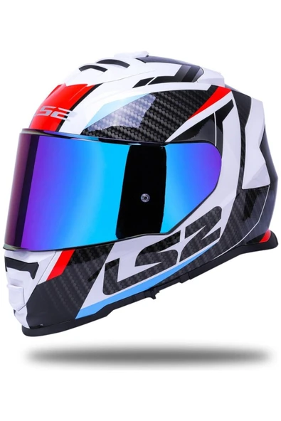 LS2 Storm 2 Racer Beyaz Kapalı Motosiklet Kaskı Gökkuşağı Camlı ürün görseli 1