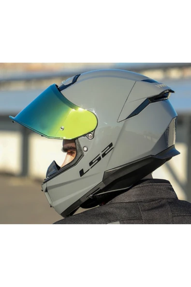 LS2 Stream 2 Nardo Gri Kapalı Motosiklet Kaskı Gold Camlı - Resim 2