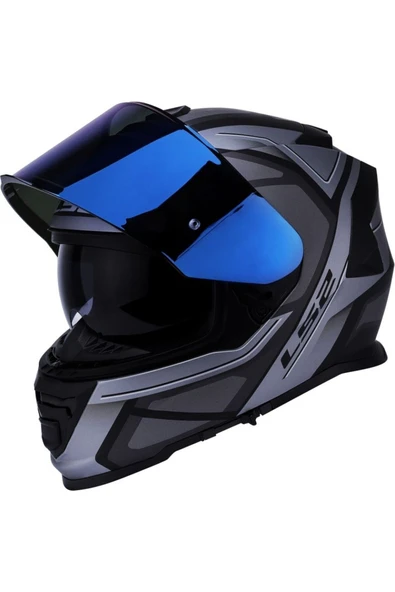 LS2 Storm 2 Faster Mat Tıtanıum Kapalı Motosiklet Kaskı Mavi Camlı - Resim 3