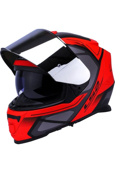 LS2 Storm 2 Faster Mat Kırmızı Fullface Motosiklet Kaskı Gri Camlı - Resim 2
