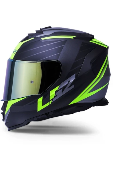 LS2 Storm 2 Nerve Neon Sarı  Kapalı Motosiklet Kaskı Gold Camlı - Resim 5