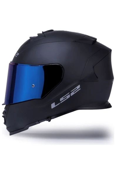 LS2 Storm 2 Mat Siyah Kapalı Motosiklet Kaskı Mavi Camlı - Resim 3