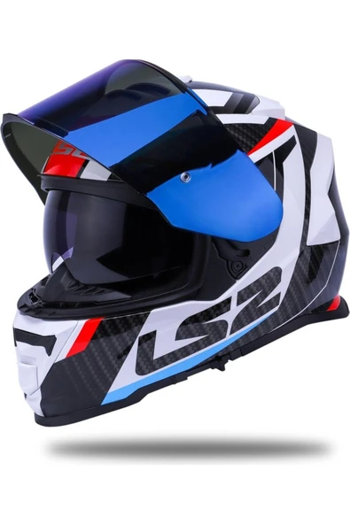 LS2 Storm 2 Racer Beyaz Kapalı Motosiklet Kaskı Mavi Camlı - Resim 3