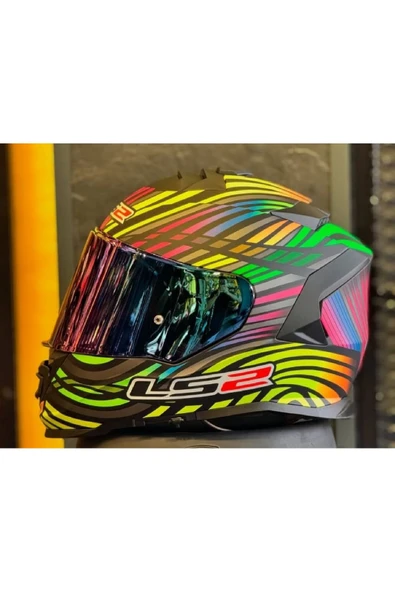 LS2 Storm 2 Power Mat Siyah-gökkuşağı  Kapalı Motosiklet Kaskı Gökkuşağı Camlı - Resim 5
