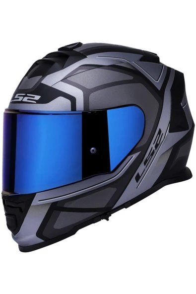 LS2 Storm 2 Faster Mat Tıtanıum Kapalı Motosiklet Kaskı Mavi Camlı - Resim 2