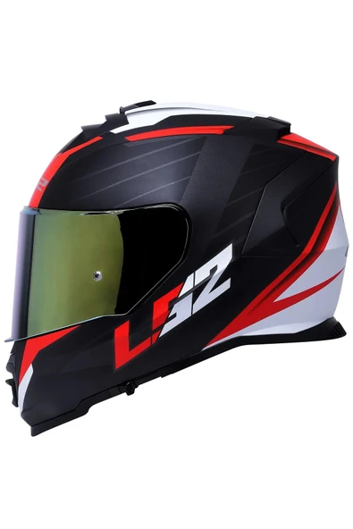 LS2 Storm 2 Nerve Kırmızı Kapalı Motosiklet Kaskı Gold Camlı - Resim 4