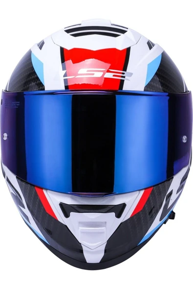 LS2 Storm 2 Racer Beyaz Kapalı Motosiklet Kaskı Mavi Camlı - Resim 2