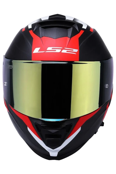 LS2 Storm 2 Nerve Kırmızı Kapalı Motosiklet Kaskı Gold Camlı - Resim 3