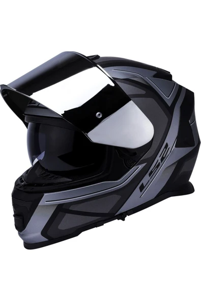 LS2 Storm 2 Faster Mat Tıtanıum Kapalı Motosiklet Kaskı Gri Camlı - Resim 5