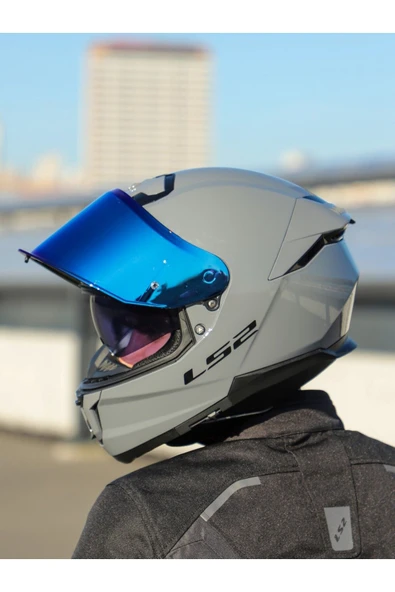LS2 Stream 2 Nardo Gri Kapalı Motosiklet Kaskı Mavi Camlı - Resim 3