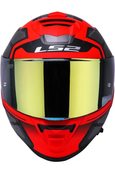 LS2 Storm 2 Faster Mat Kırmızı Kapalı Motosiklet Kaskı Gold Camlı - Resim 4
