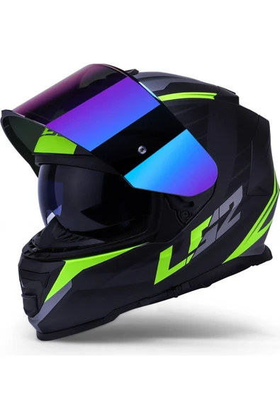 LS2 Storm 2 Nerve Neon Sarı  Kapalı Motosiklet Kaskı Gökküşağı Camlı - Resim 2