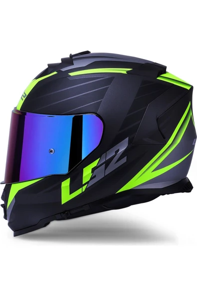 LS2 Storm 2 Nerve Neon Sarı  Kapalı Motosiklet Kaskı Gökküşağı Camlı - Resim 5