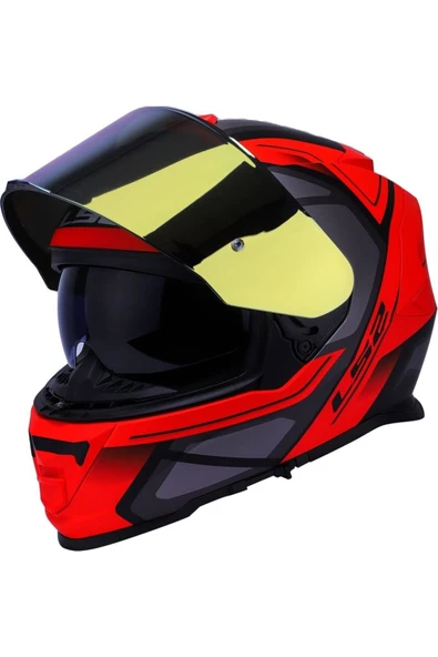 LS2 Storm 2 Faster Mat Kırmızı Kapalı Motosiklet Kaskı Gold Camlı - Resim 3