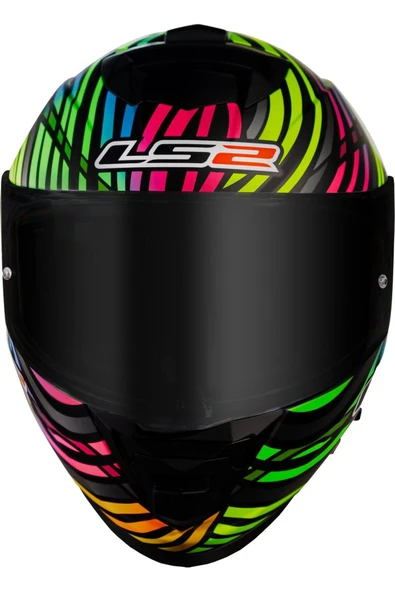 LS2 Storm 2 Power Mat Siyah-gökkuşağı  Kapalı Motosiklet Kaskı Siyah Camlı - Resim 2