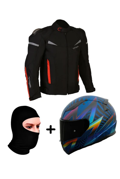 LS2 PROHEL COLOMBIA MONT SİYAH-KIRMIZI+RAPID 2 OPTIK MAT MAVİ-MOR KASK+Prohel Balaklava - 1