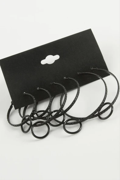 Noktalı İç İçe Metal Halka Küpe 6 Adet ürün görseli