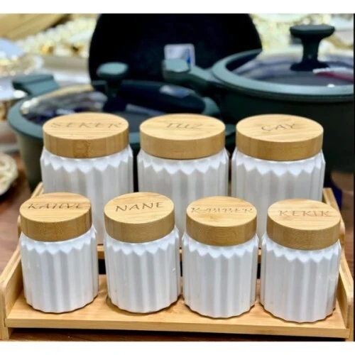 7'li Bambu Kapak Standlı Baharat Seti - Resim 3