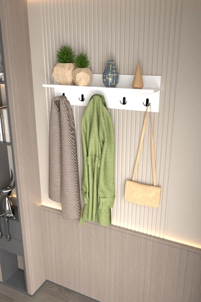 Portmanto Duvar Askılığı Elbise Askılığı Beyaz 80 Cm - Resim 4