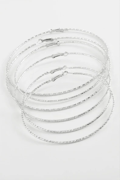 Çizgili Metal Halka Küpe 6 Adet - Resim 2