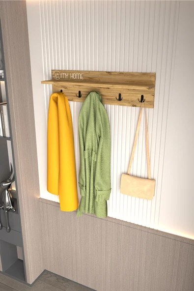 Portmanto Duvar Askılığı Elbise Askılığı Çam 80 Cm - Resim 4