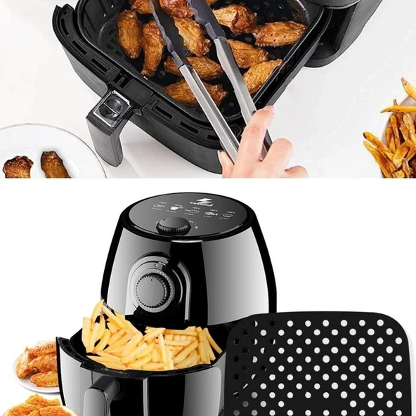 Siyah Isıya Dayanıklı Yıkanılabilir Silikon Fırın Ve Airfryer Kare Model Pişirme Matı 21,5 Cm - Resim 4