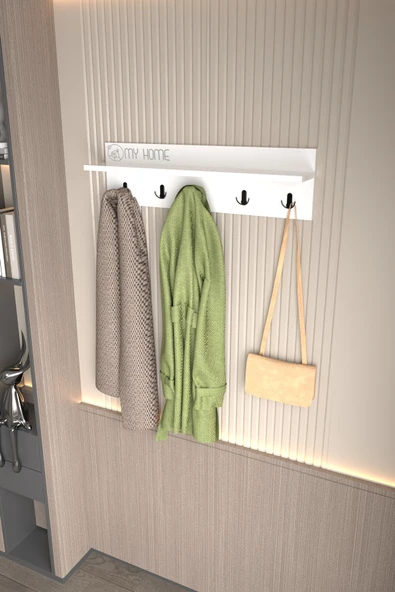 Portmanto Duvar Askılığı Elbise Askılığı Beyaz 80 Cm - Resim 2