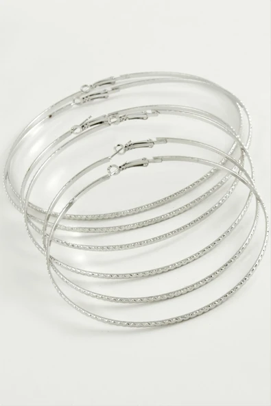 Zikzak Desenli Metal Halka Küpe 6 Adet - Resim 2