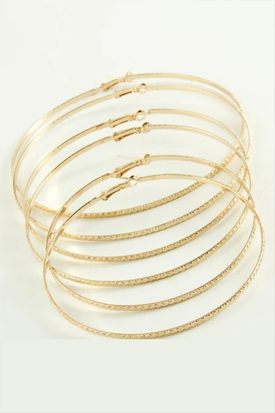 Zikzak Desenli Metal Halka Küpe 6 Adet - Resim 2