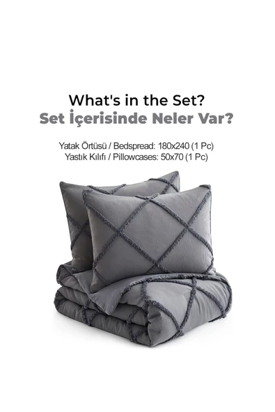 Pamuklu Emmy Yatak Örtüsü Seti Tek Kişilik Günlük Boho Çift Taraflı 2 Parça Dolgulu Tufting - 5