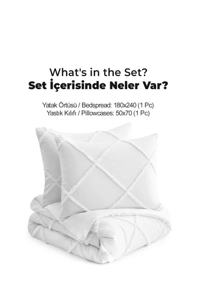 Pamuklu Emmy Yatak Örtüsü Seti Tek Kişilik Günlük Boho Çift Taraflı 2 Parça Dolgulu Tufting - 5