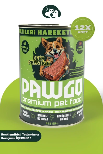Pawgo Beef Prestige | Sığır Etli | 400g X 12 | Parça Etli | Köpek Yaş Mama