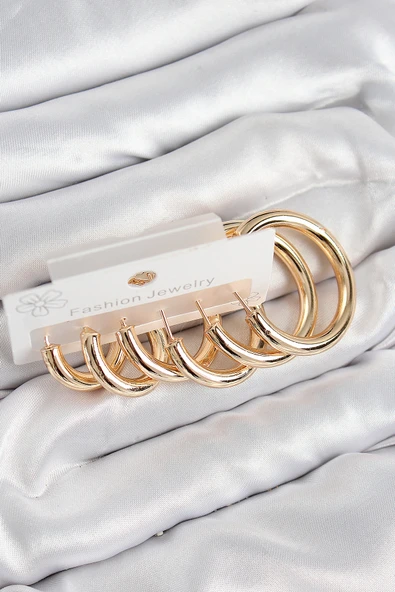 Pirinç Halka Model Gold Renk Kadın Set Küpe - TJ-BKP11057 ürün görseli