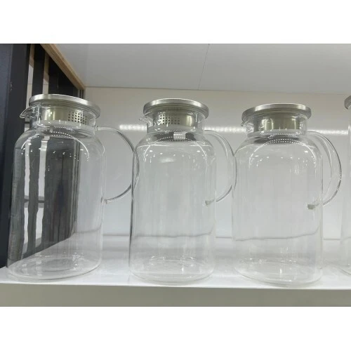 1500 ml Borosilikat Cam Su Sürahisi - Metal Kapaklı ve Isıya Dayanıklı - Resim 3