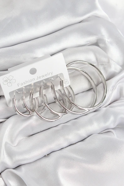 Pirinç Halka Model Gümüş Renk Kadın Set Küpe - TJ-BKP11054 ürün görseli