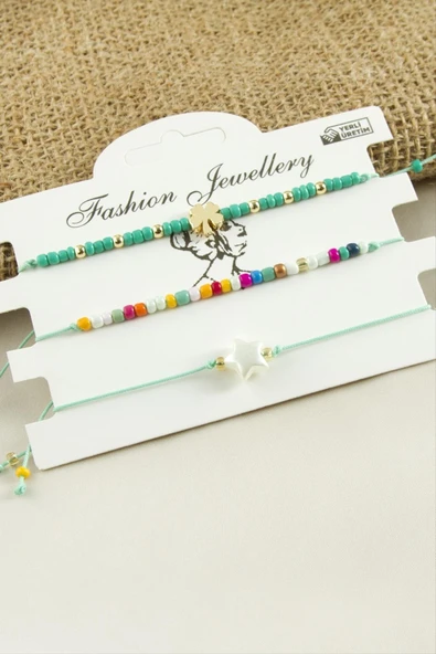 3 Adet Yıldız Yonca Kum Boncuk Bileklik - Resim 9