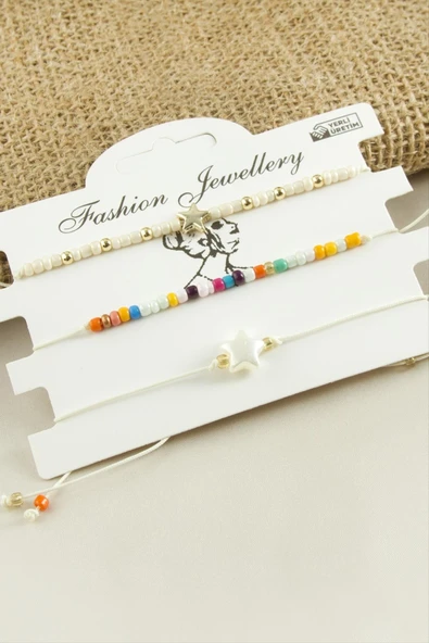 3 Adet Yıldız Yonca Kum Boncuk Bileklik - Resim 6