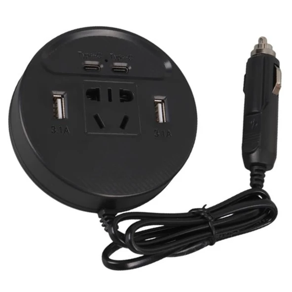 Olesson 1667 DC 12-24V 150W Oto Araç Power İnverter Çift TYPE-C - Çift USB - 220V Üniversal Priz Girişli - 3