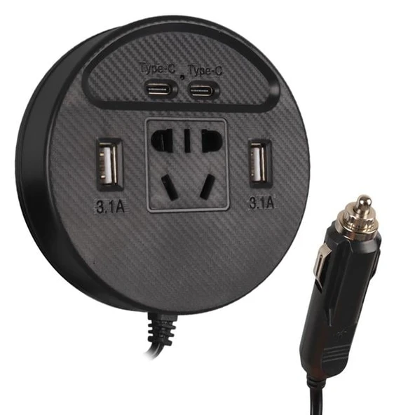 Olesson 1667 DC 12-24V 150W Oto Araç Power İnverter Çift TYPE-C - Çift USB - 220V Üniversal Priz Girişli - 1