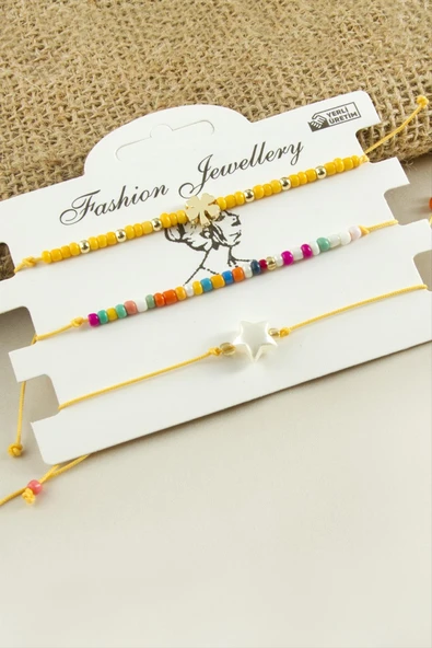 3 Adet Yıldız Yonca Kum Boncuk Bileklik - Resim 5