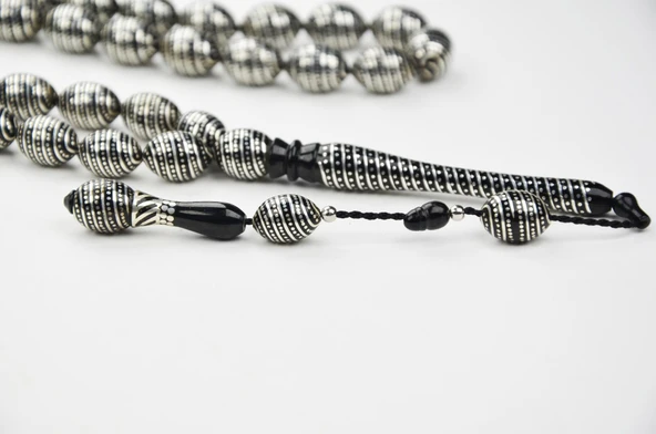 Nokta-i Süveyda Gümüş İşleme Badem Kesim Oltu Taşı Tespih - Resim 2