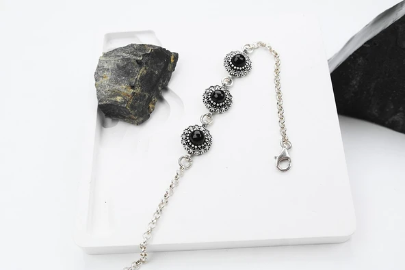 Sedef 925 Ayar Oltu Taşlı Gümüş Bileklik ürün görseli